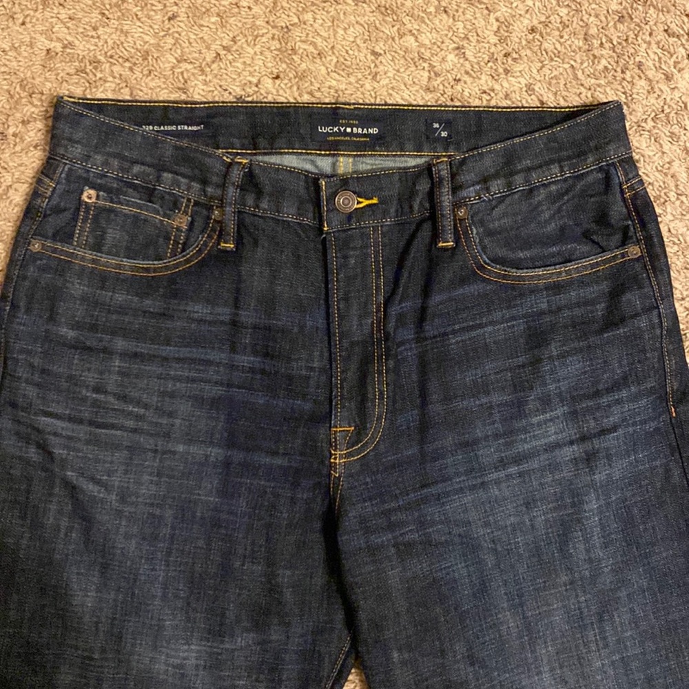 Lucky Brand 329 Dark Distressed Wash Classic Straight Denim Jeans Men 36x30